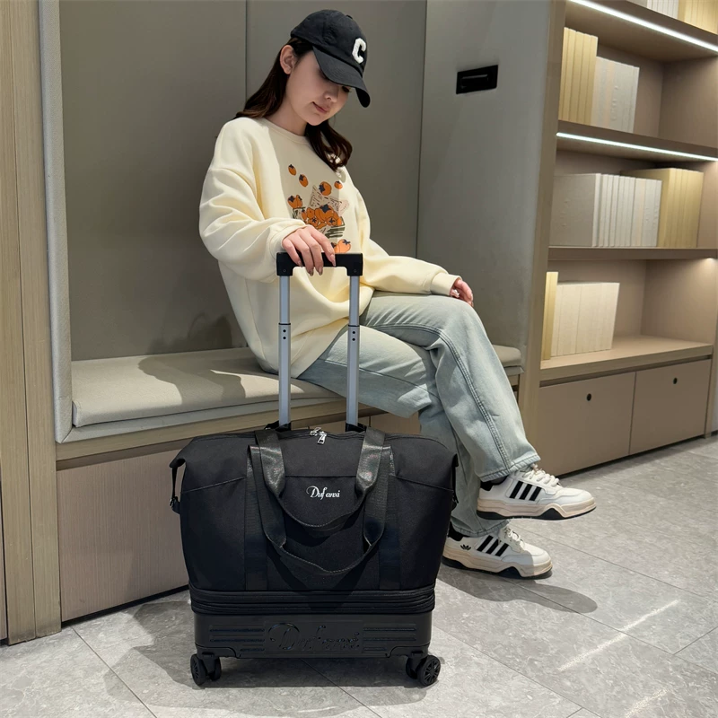 带轮背拉两用登机旅行包 大容量学生行李袋