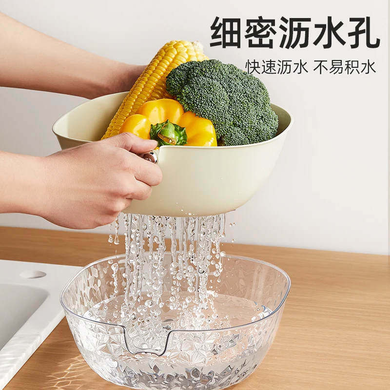 优勤双层洗菜盆沥水篮八件套厨房客厅家用水 图2