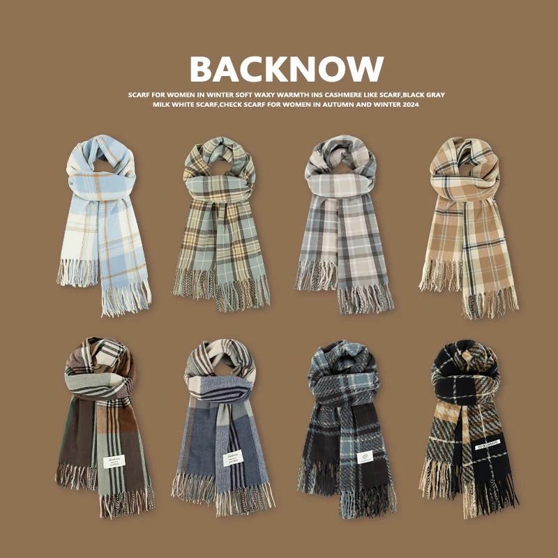 BACKNOW格子围巾女冬季围脖保暖in