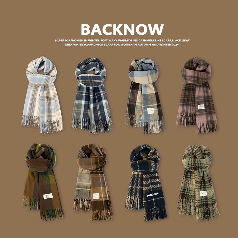 BACKNOW格子围巾女冬季围脖保暖in 图2