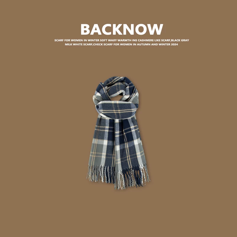 BACKNOW格子围巾女冬季围脖保暖in 图3