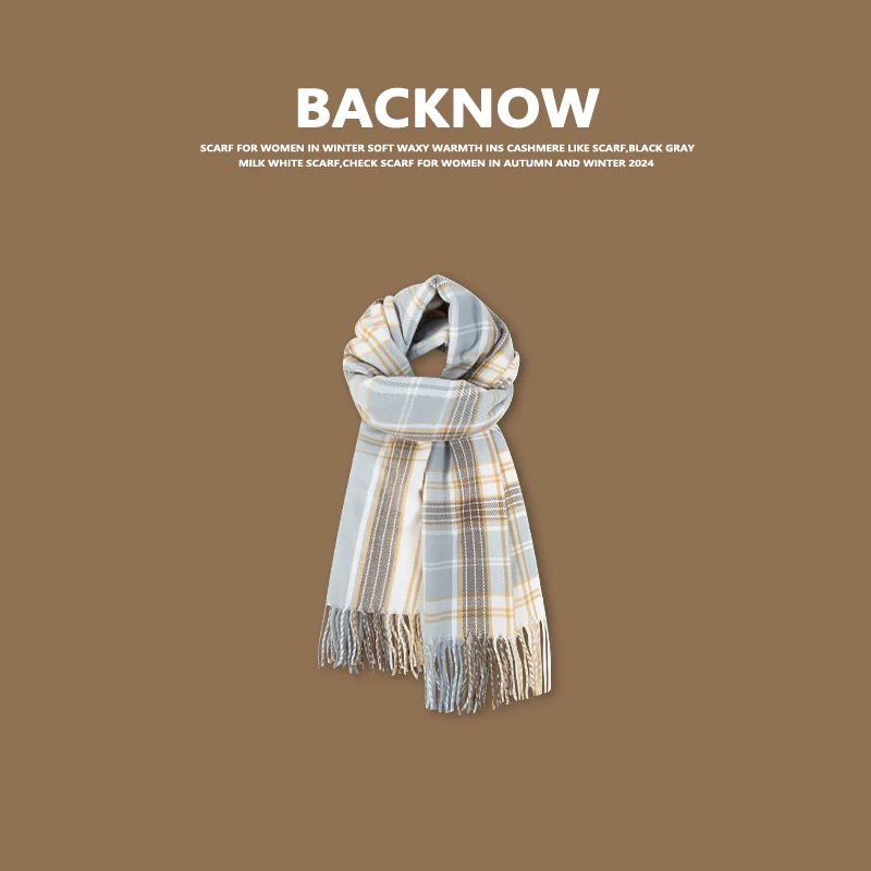 BACKNOW格子围巾女冬季围脖保暖in 图4