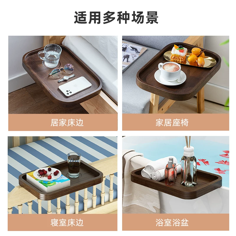实木卧室床头置物架免打孔投影仪床边架手机 图2